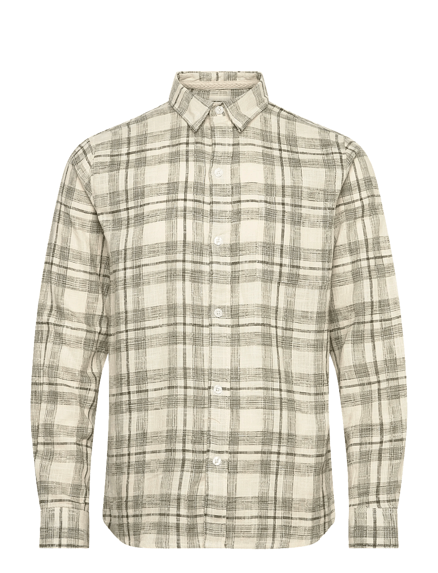 Anerkjendt - AKLEIF COT/LIN CHECK SHIRT - checkered shirts - deep lichen green - 0