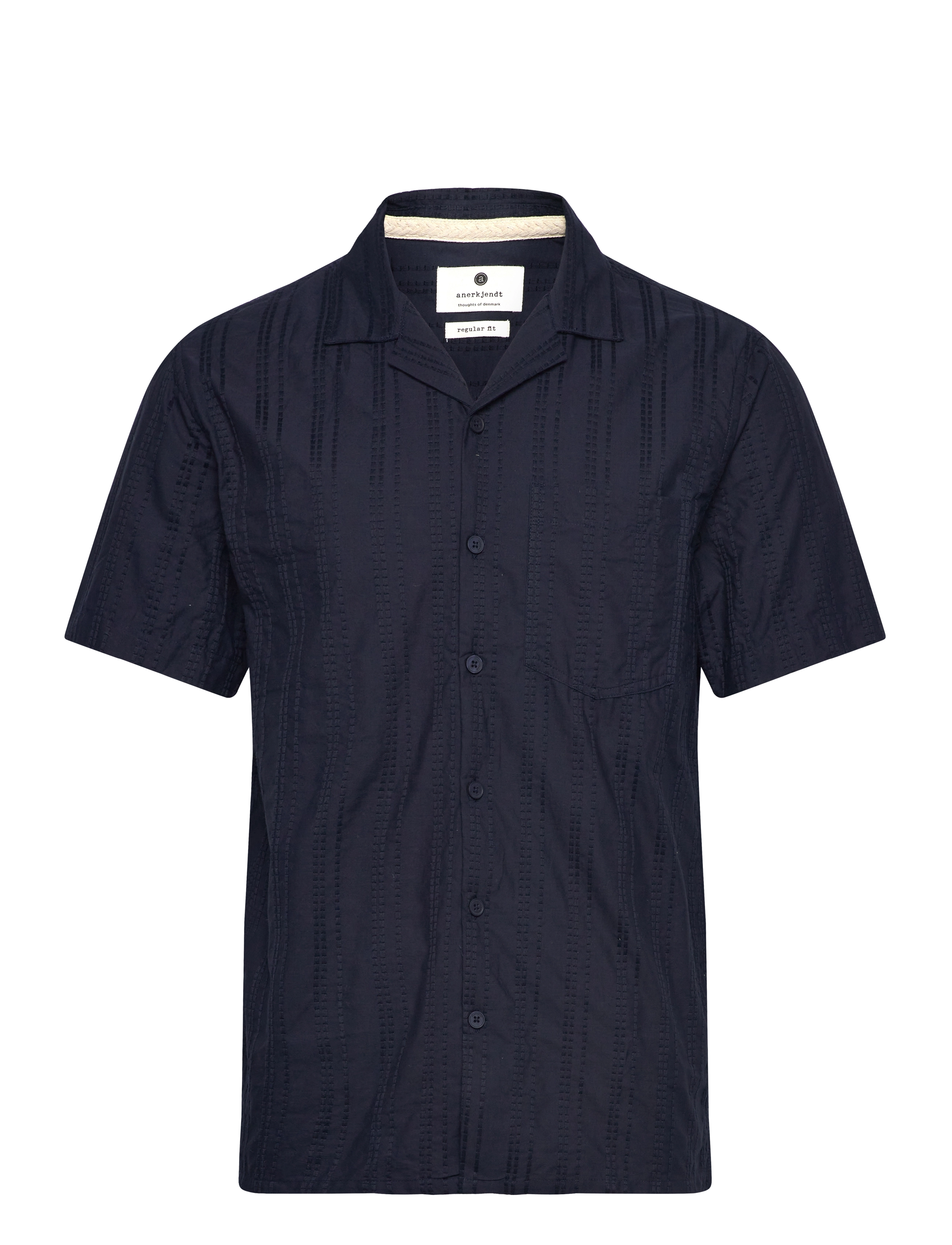 Anerkjendt Akleon Emb S/S Shirt, M, Shirts, Marineblau - Short-sleeved Männerswear