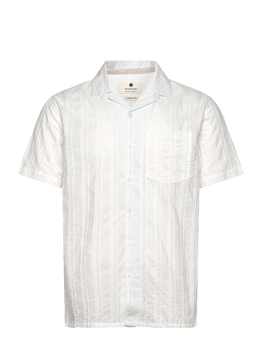 Anerkjendt - AKLEON EMB S/S SHIRT - kurzarmhemden - tofu - 0