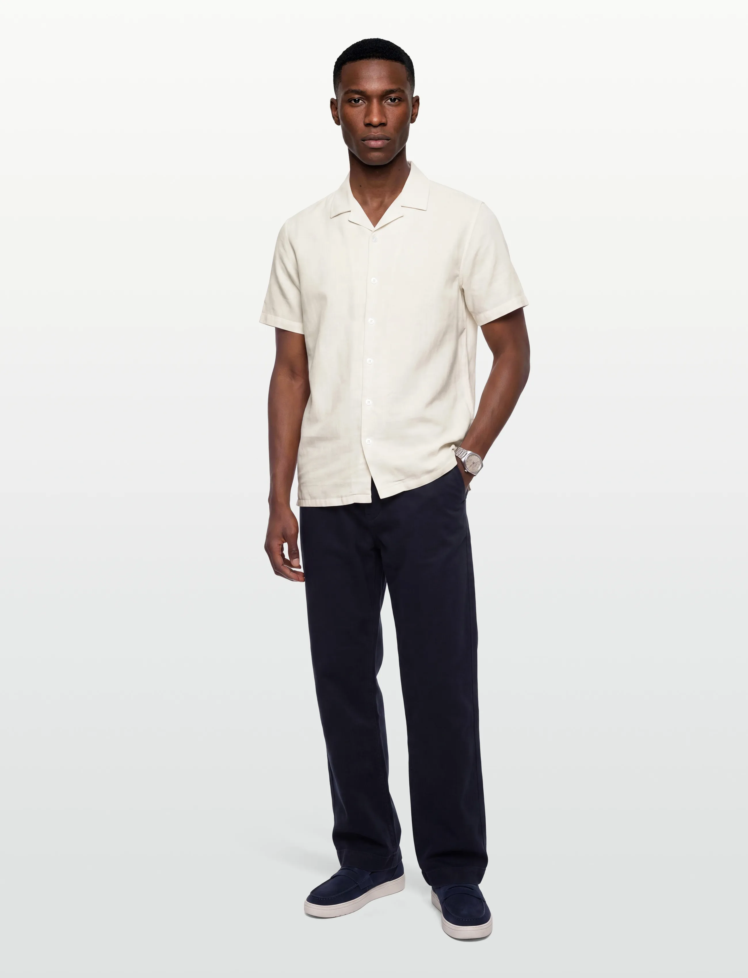 Anerkjendt Akleon Structure S/S Shirt 3, Mænd, Camp Collar Skjorte, Cream, Str: XL