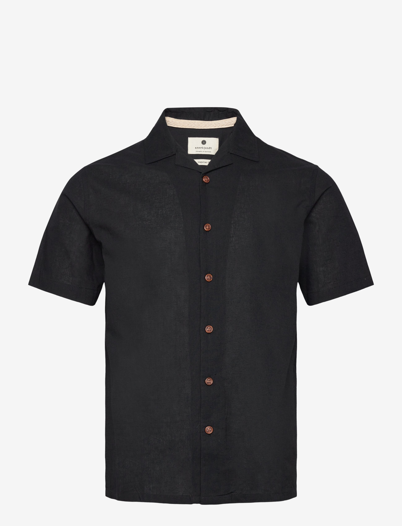 Anerkjendt - AKLEO S/S COT/LINEN SHIRT - leinenhemden - caviar - 0