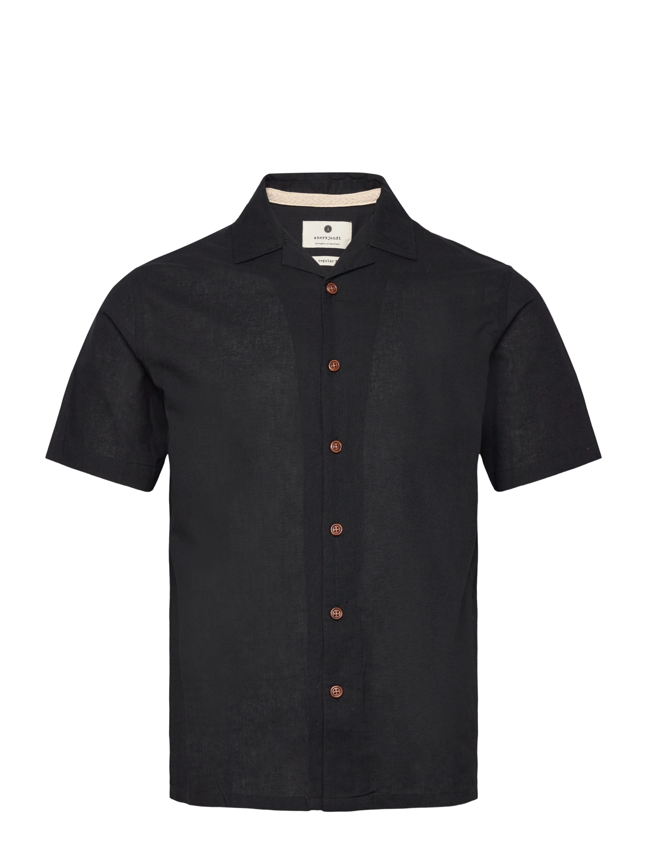 Anerkjendt AKLEO S/S COT/LINEN SHIRT - Shirts - CAVIAR / black