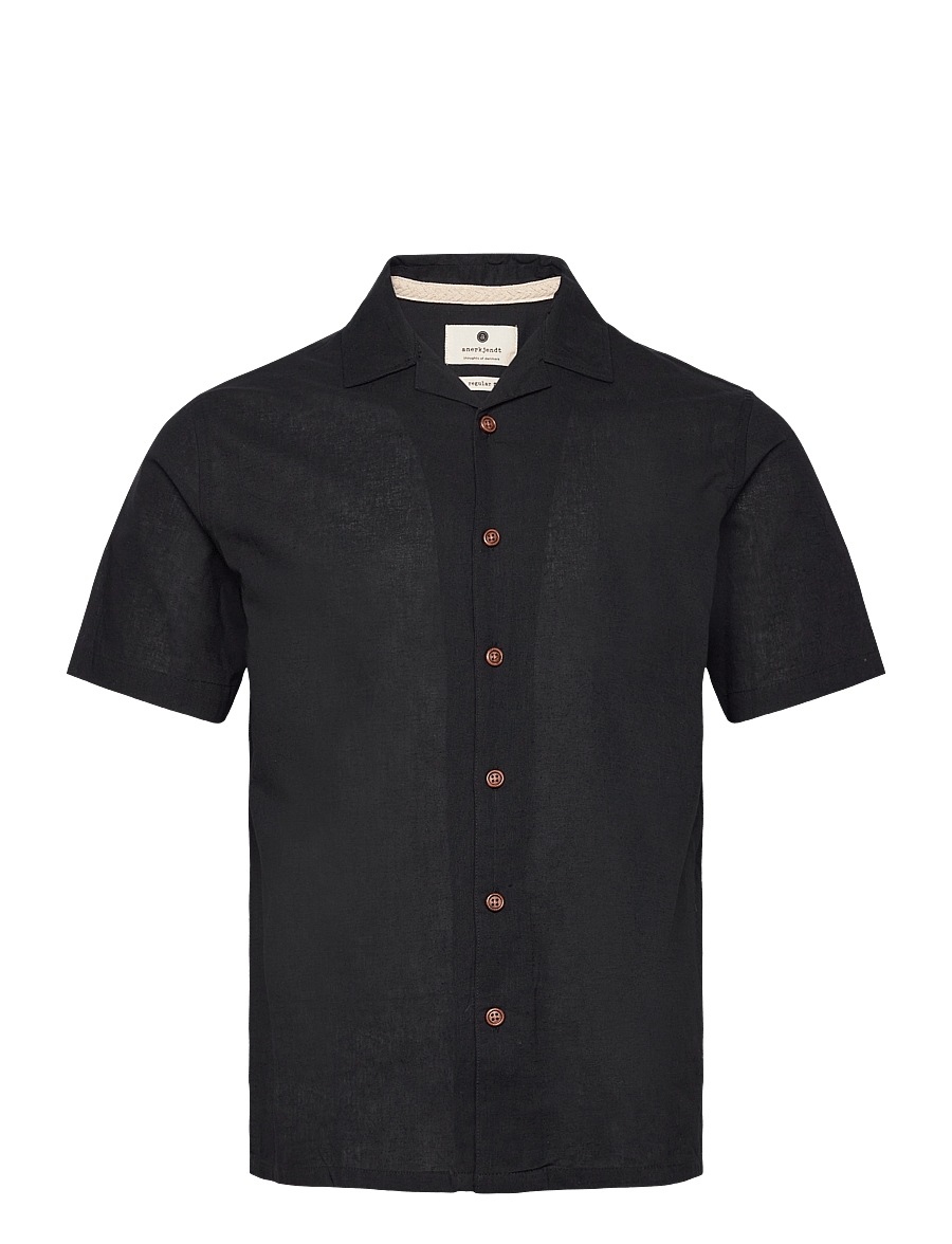 Anerkjendt - AKLEO S/S COT/LINEN SHIRT - leinenhemden - caviar - 0