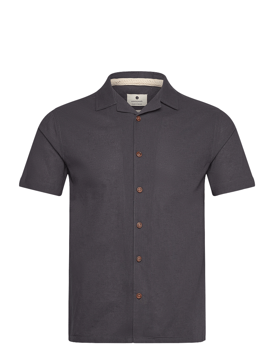 Anerkjendt - AKLEO S/S COT/LINEN SHIRT - hørskjorter - dark grey - 0