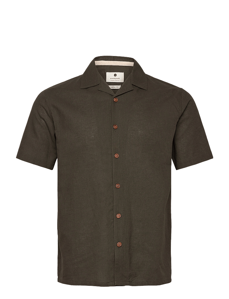 Anerkjendt - AKLEO S/S COT/LINEN SHIRT - hørskjorter - forest night - 0