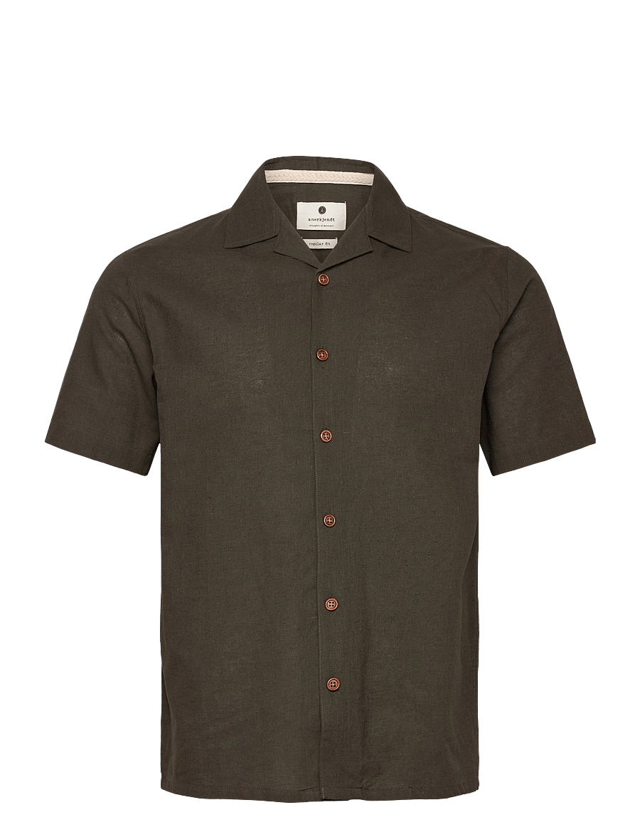 Anerkjendt - AKLEO S/S COT/LINEN SHIRT - leinenhemden - forest night - 0