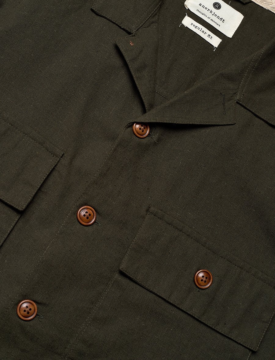 Anerkjendt - AKOTTO COT/LINEN OVERSHIRT - vacation essentials - forest night - 2