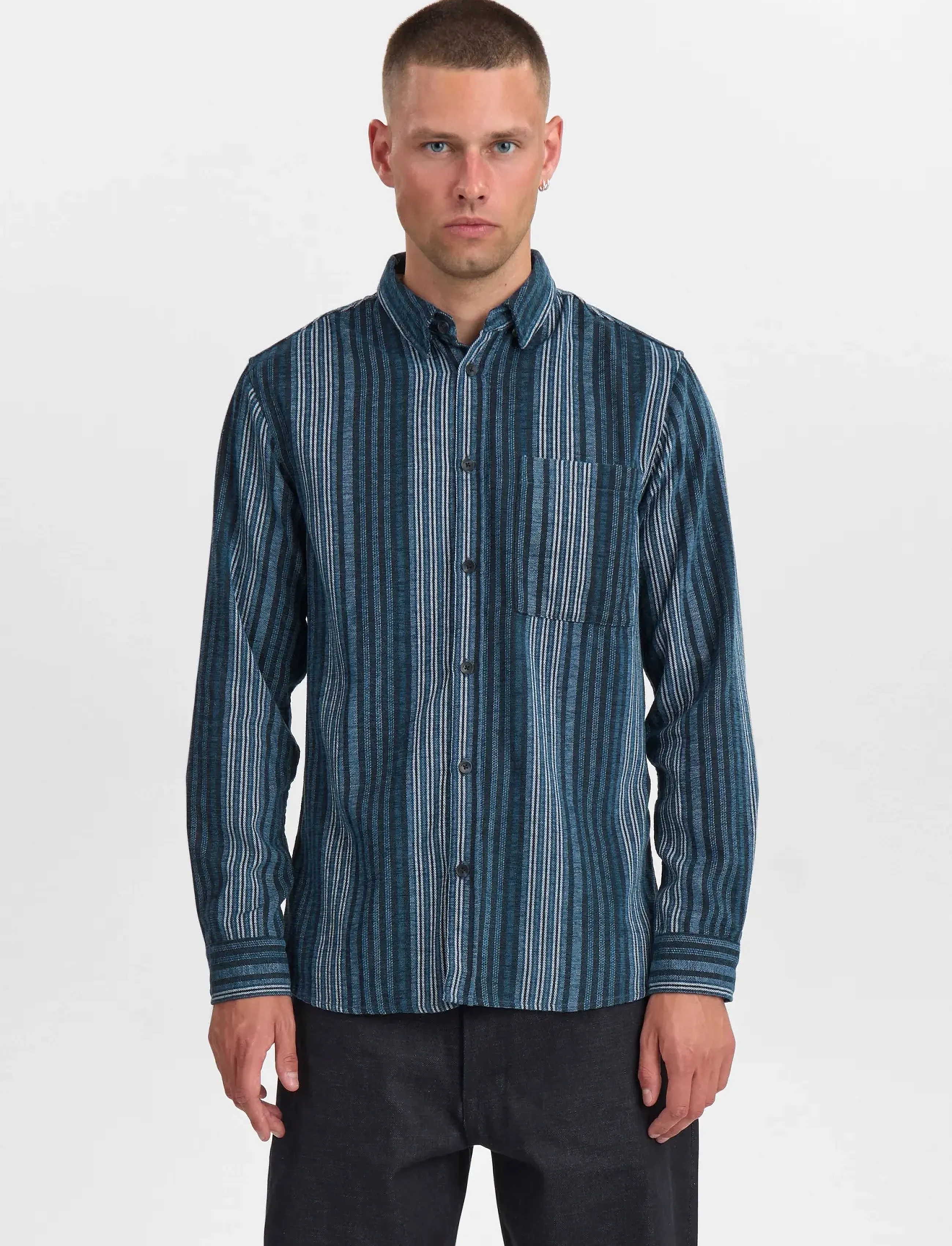 Anerkjendt Akleif Brushed Stripe, S, Shirts, Marineblau - Striped Männerswear