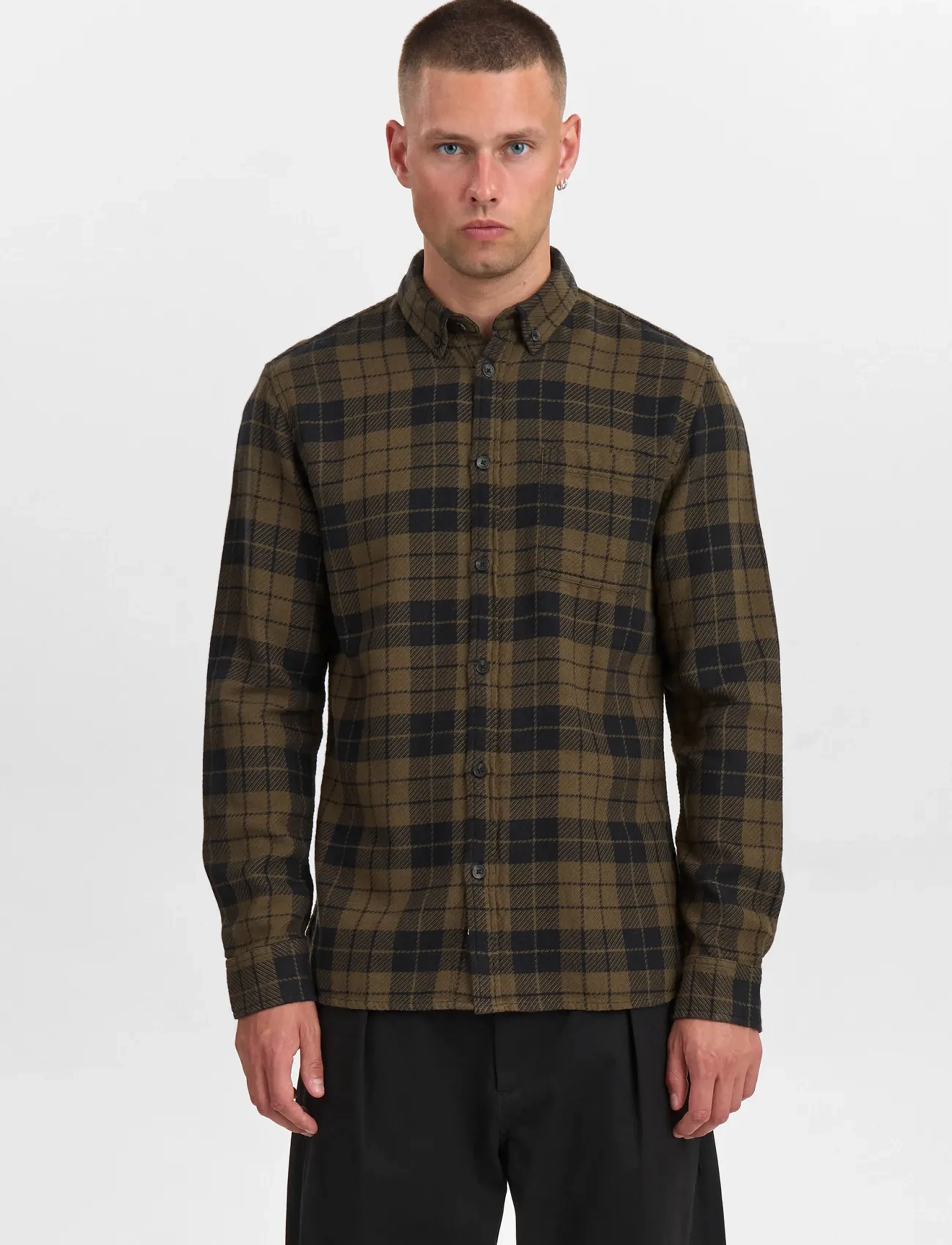 Anerkjendt Akleif Twill Check Shirt, M, Shirts, Khakigrün - Checkered Männerswear