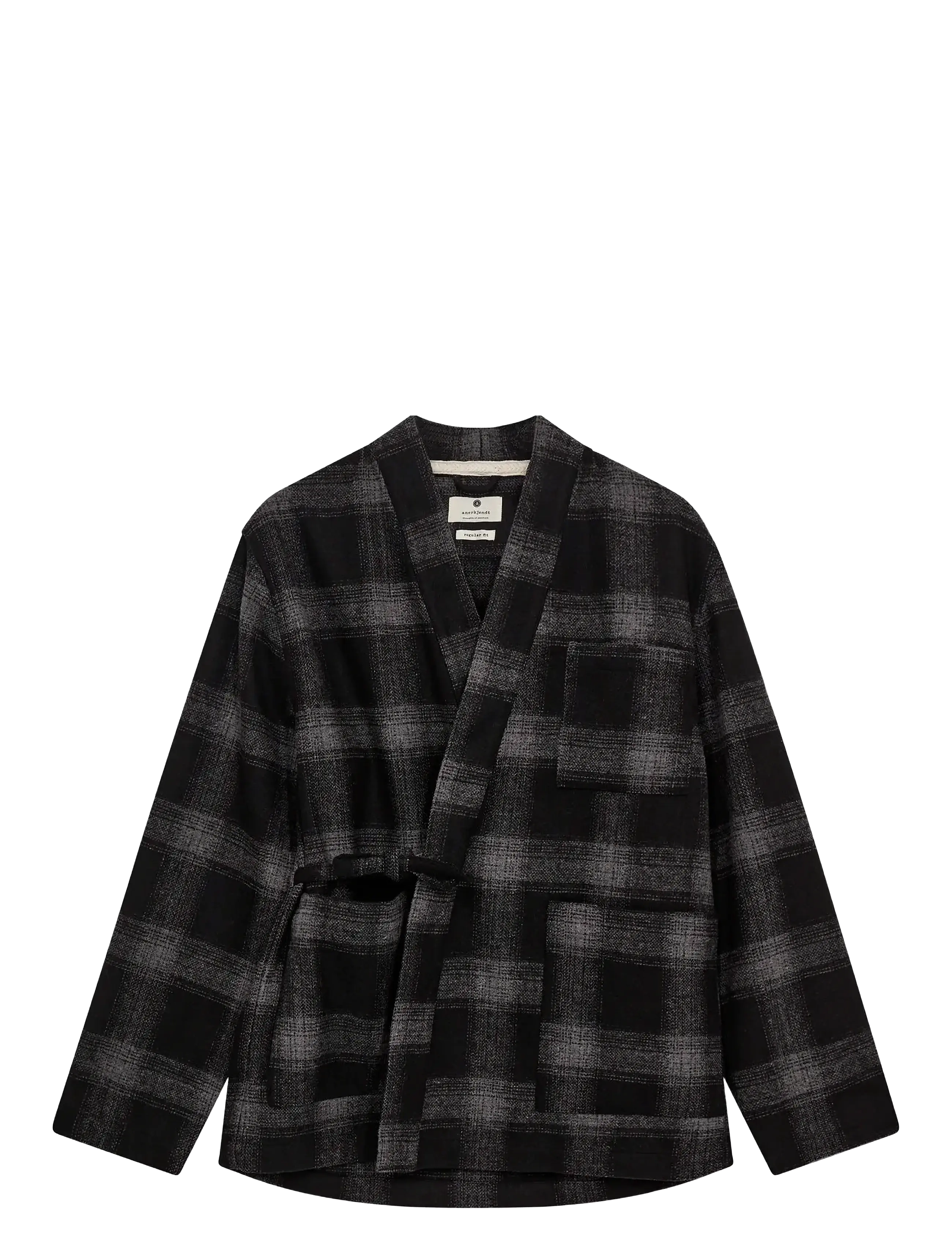 ANERKJENDT Akjesper Wolle Check Kimono Schwarz - M - Herren