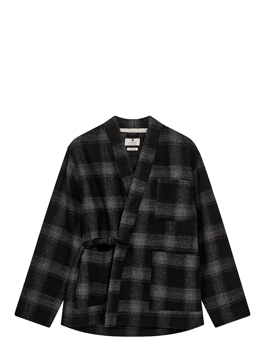 Anerkjendt - AKJESPER WOOL CHECK KIMONO - kollektionen - caviar - 1