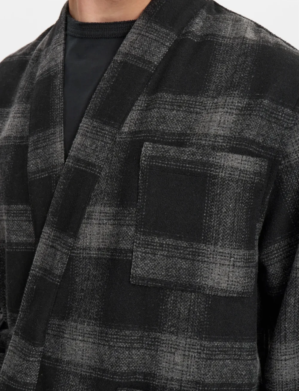 Anerkjendt - AKJESPER WOOL CHECK KIMONO - kollektioner - caviar - 5