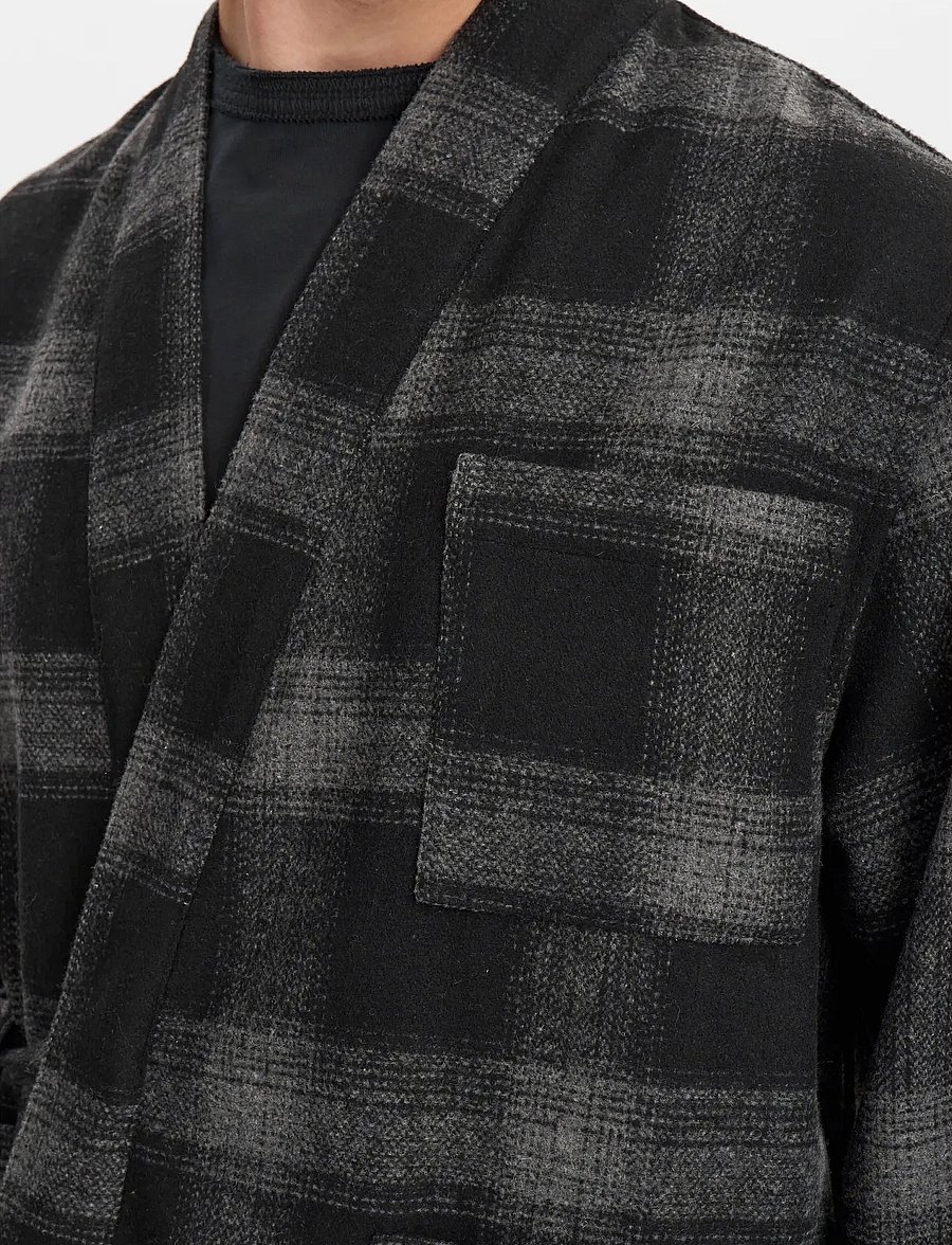 Anerkjendt - AKJESPER WOOL CHECK KIMONO - kollektionen - caviar - 5