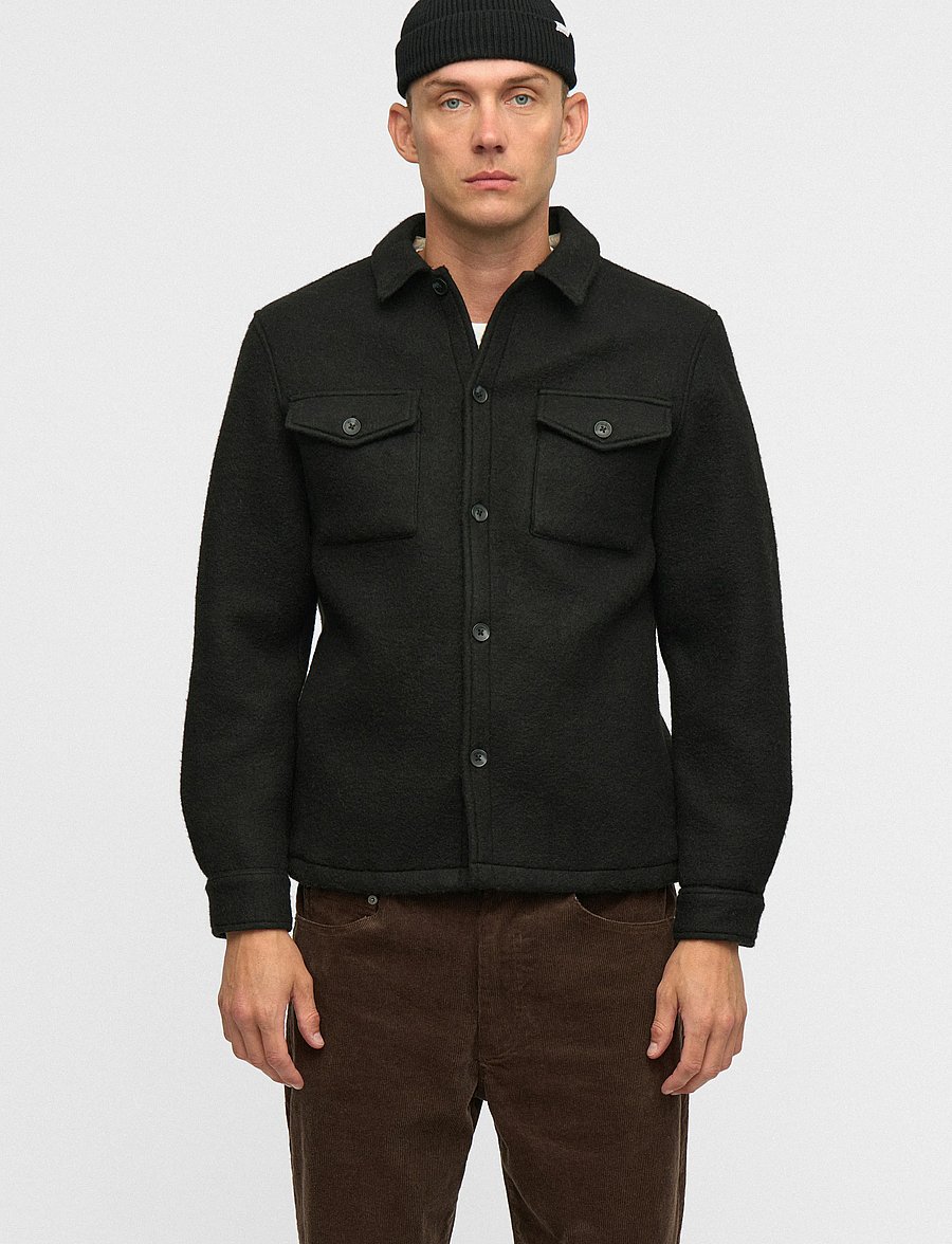 Anerkjendt - AKOSCAR BOILED WOOL OVERSHIRT - overshirts - caviar - 0