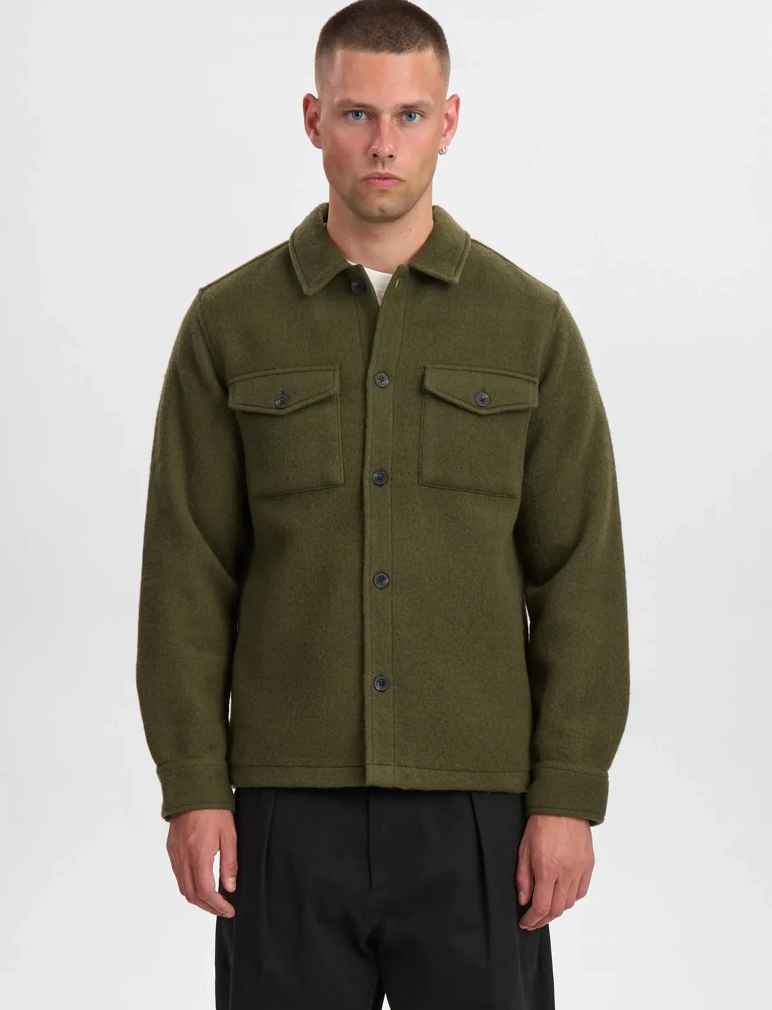 Anerkjendt Akoscar Boiled Wool Overshirt, Kogt Uld Overshirt, Grøn, Str: M