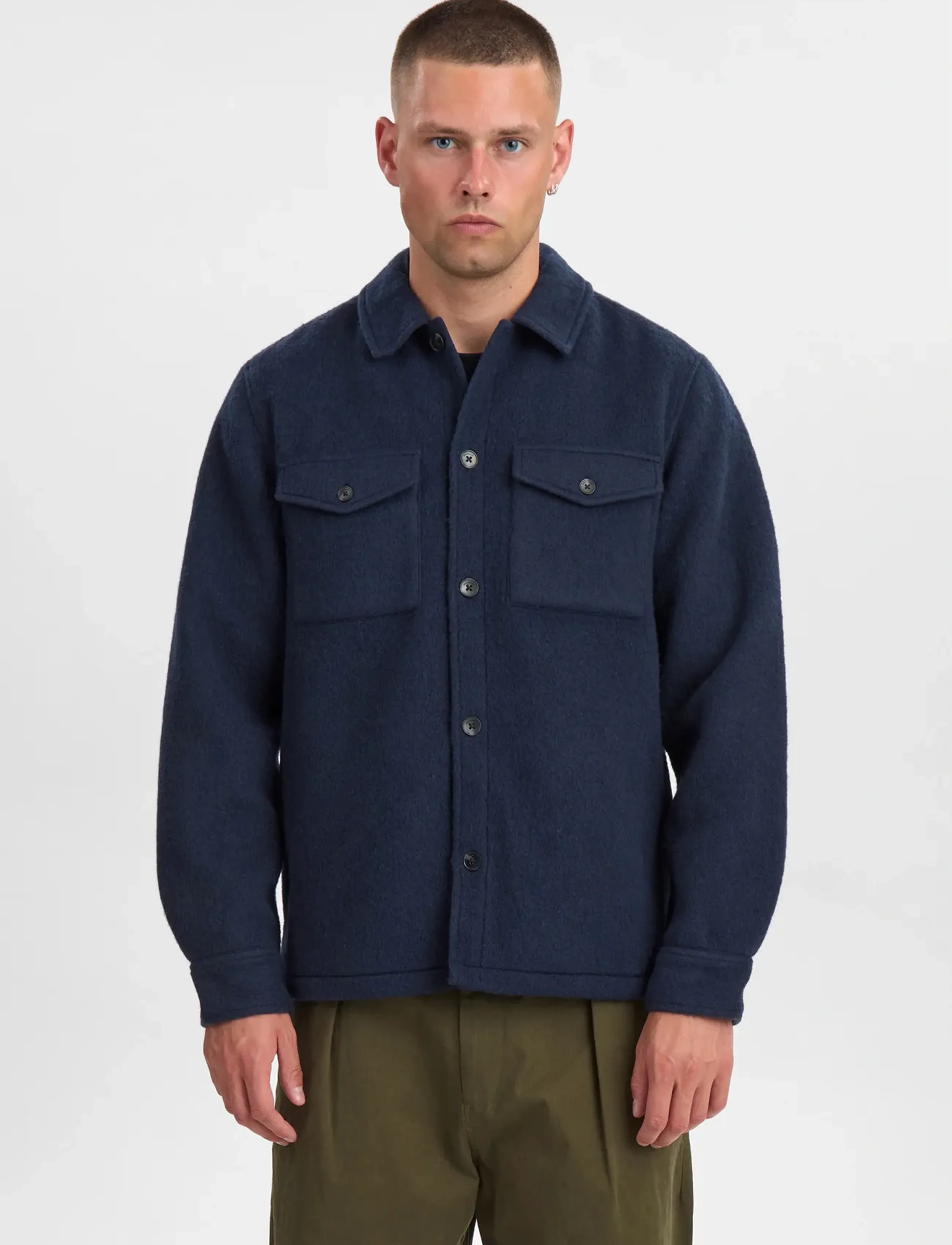 Anerkjendt Akoscar Boiled Wool Overshirt, S, Oberteile, Marineblau - Overshirts, Männerswear