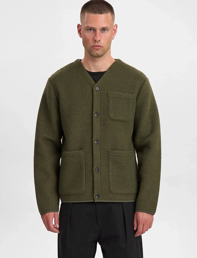 Anerkjendt - AKSIGURD BOILED WOOL OVERSHIRT - cardigans - forest night - 0