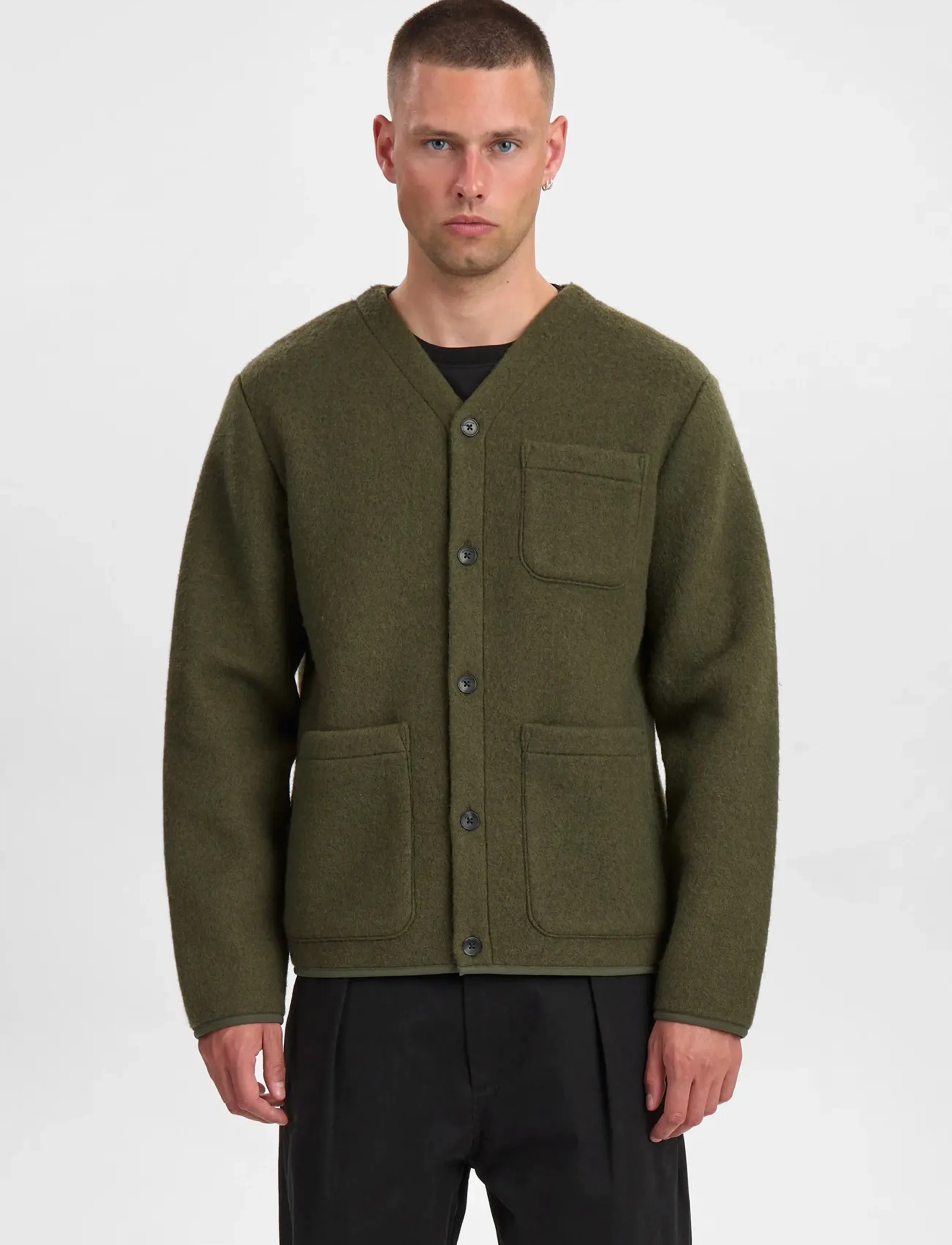 Anerkjendt - AKSIGURD BOILED WOOL OVERSHIRT - cardigans - forest night - 0