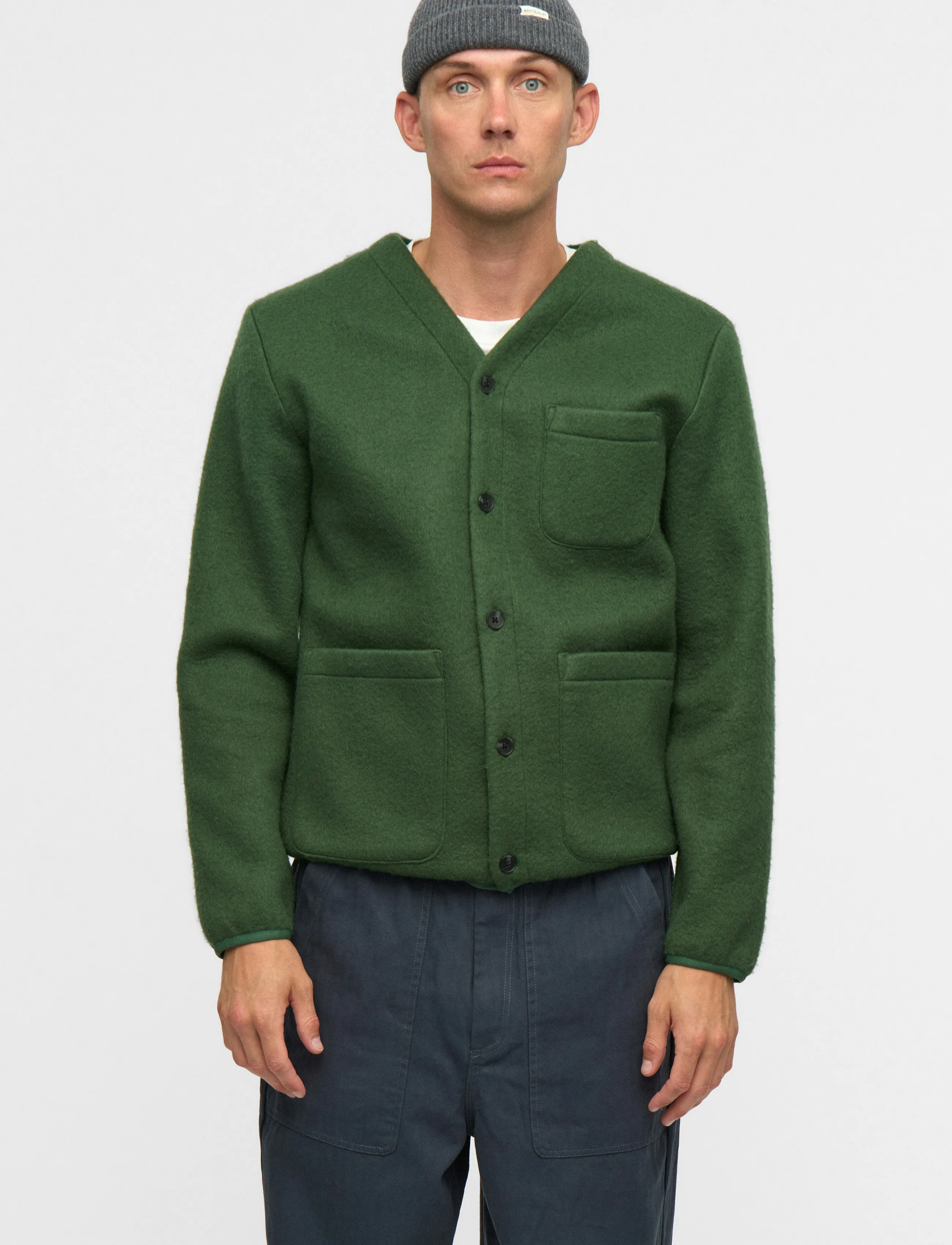 Anerkjendt - AKSIGURD BOILED WOOL OVERSHIRT - overshirts - hunter green - 5