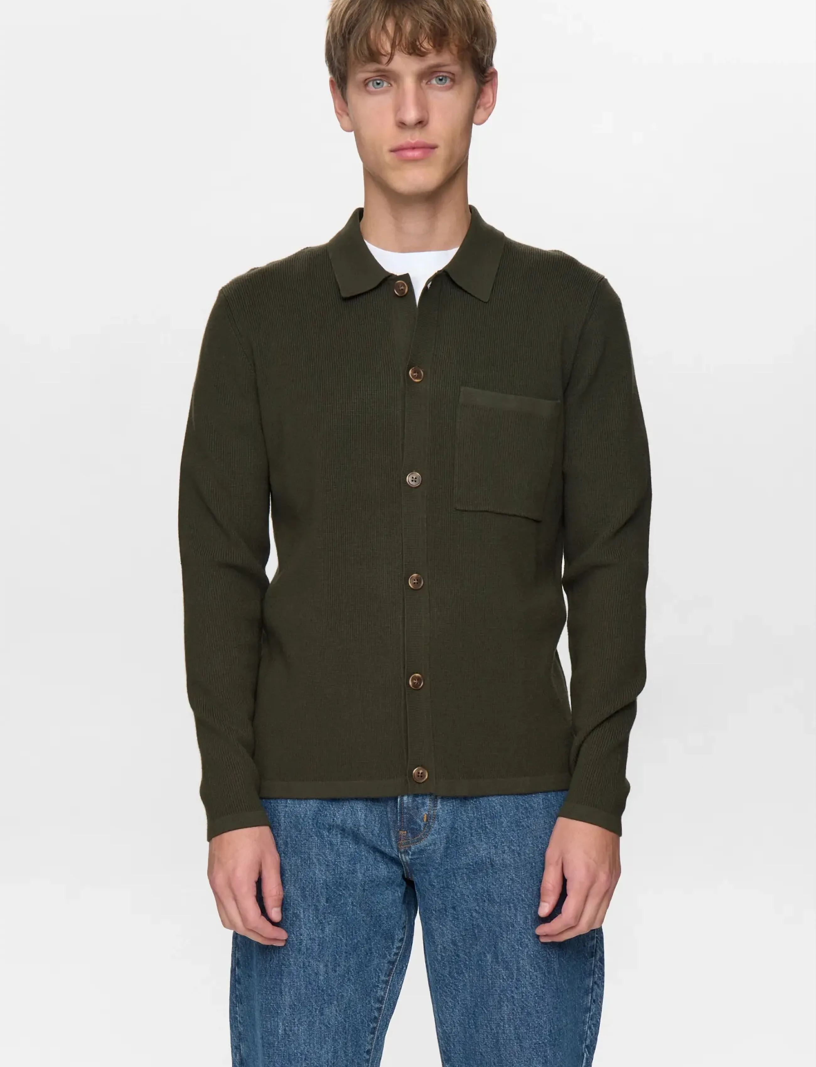 Anerkjendt - AKSVEND NEEDLE RIB KNIT CARDIGAN - poloer i strik med lange ærmer - forest night - 3