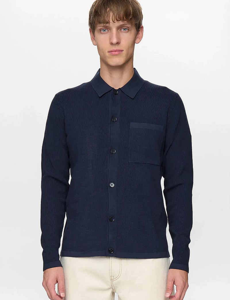 Anerkjendt - AKSVEND NEEDLE RIB KNIT CARDIGAN - gestrickte polohemden - sky captain - 2