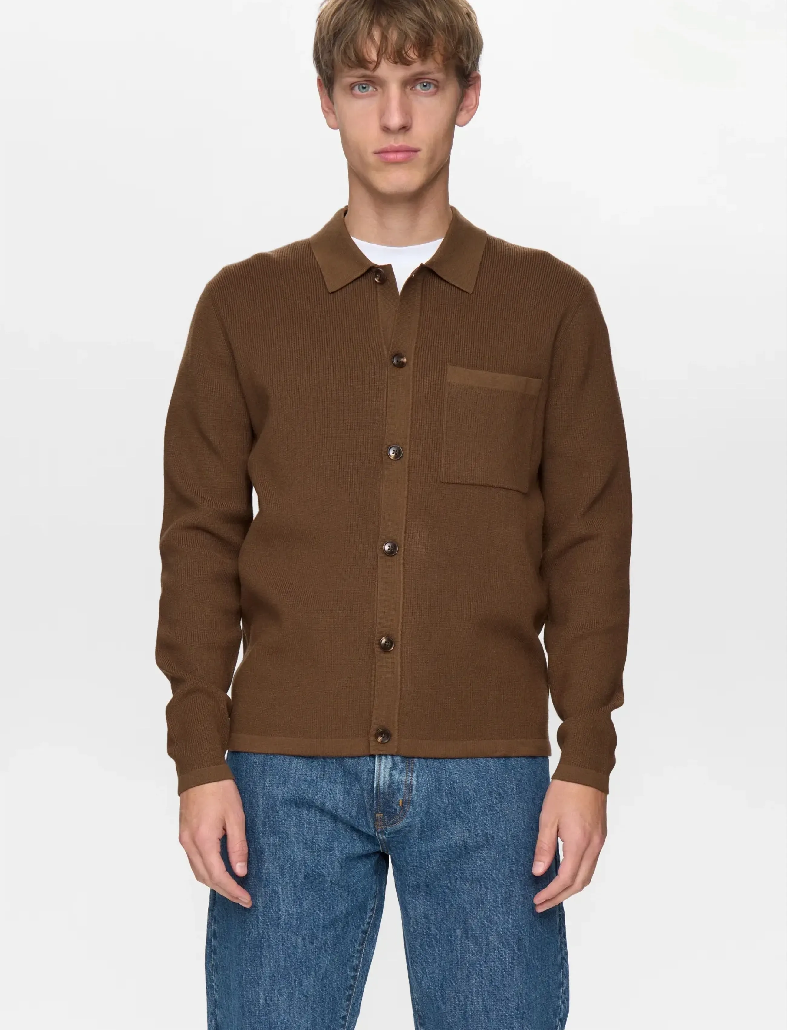 Anerkjendt - AKSVEND NEEDLE RIB KNIT CARDIGAN - poloer i strik med lange ærmer - teak - 4