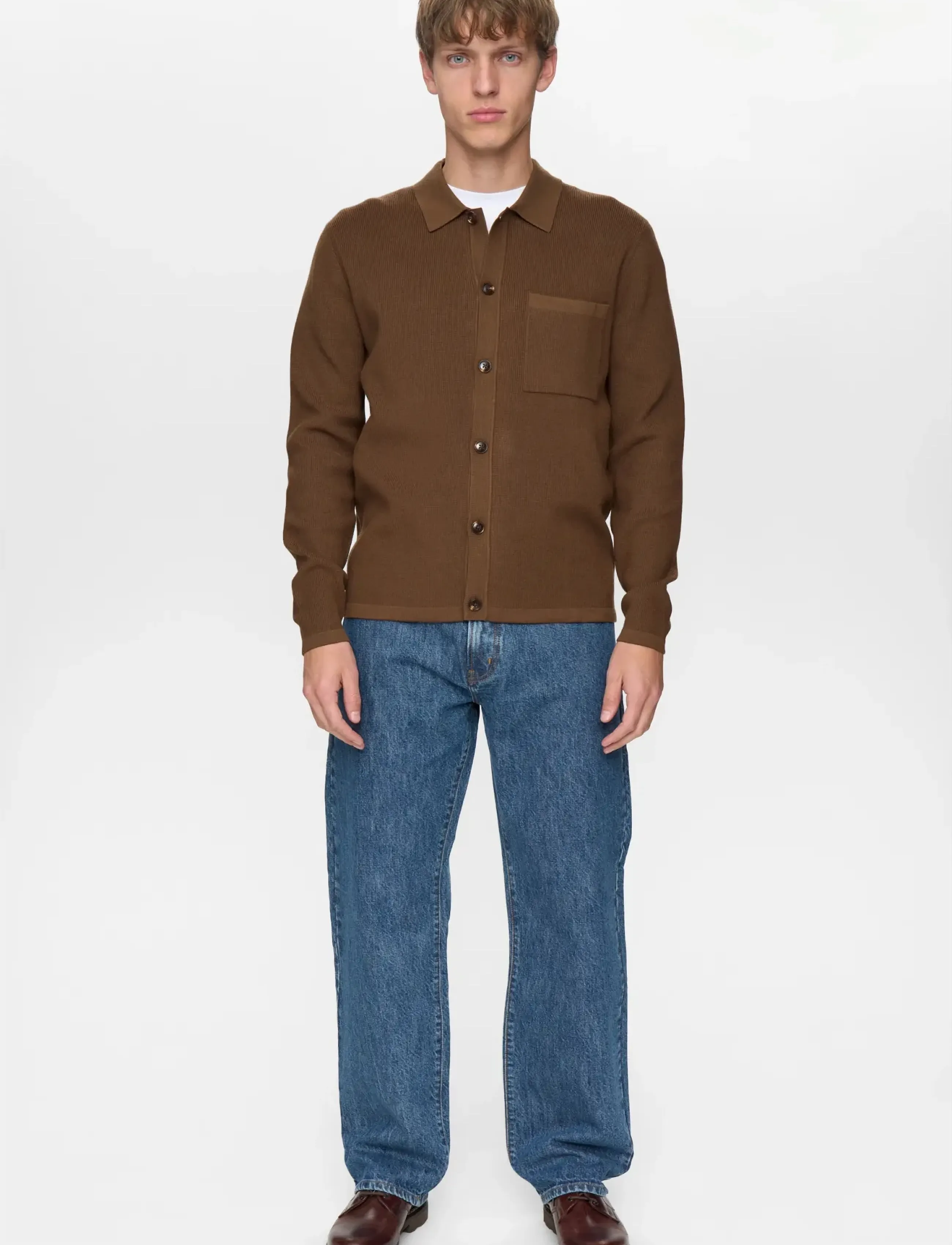 Anerkjendt - AKSVEND NEEDLE RIB KNIT CARDIGAN - poloer i strik med lange ærmer - teak - 5