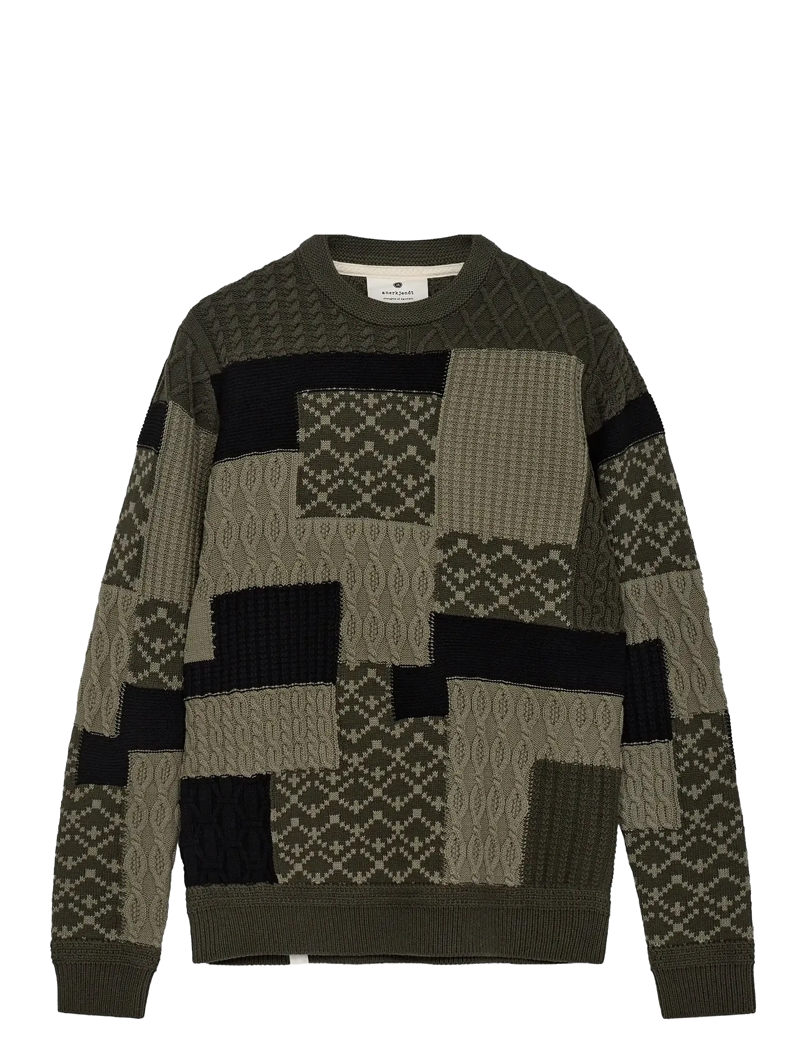 ANERKJENDT Aksune Patchwork Knit Khaki - L - Herren