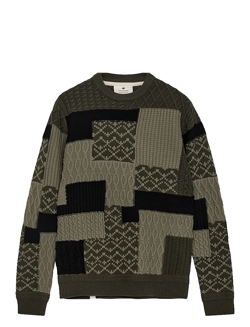 Anerkjendt - AKSUNE PATCHWORK KNIT - rundhals - forest night - 0