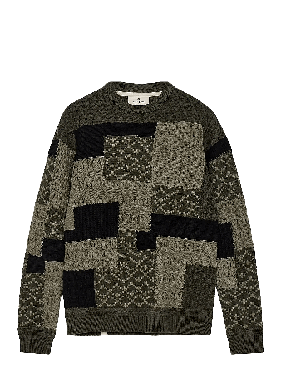 Anerkjendt - AKSUNE PATCHWORK KNIT - rundhals - forest night - 0