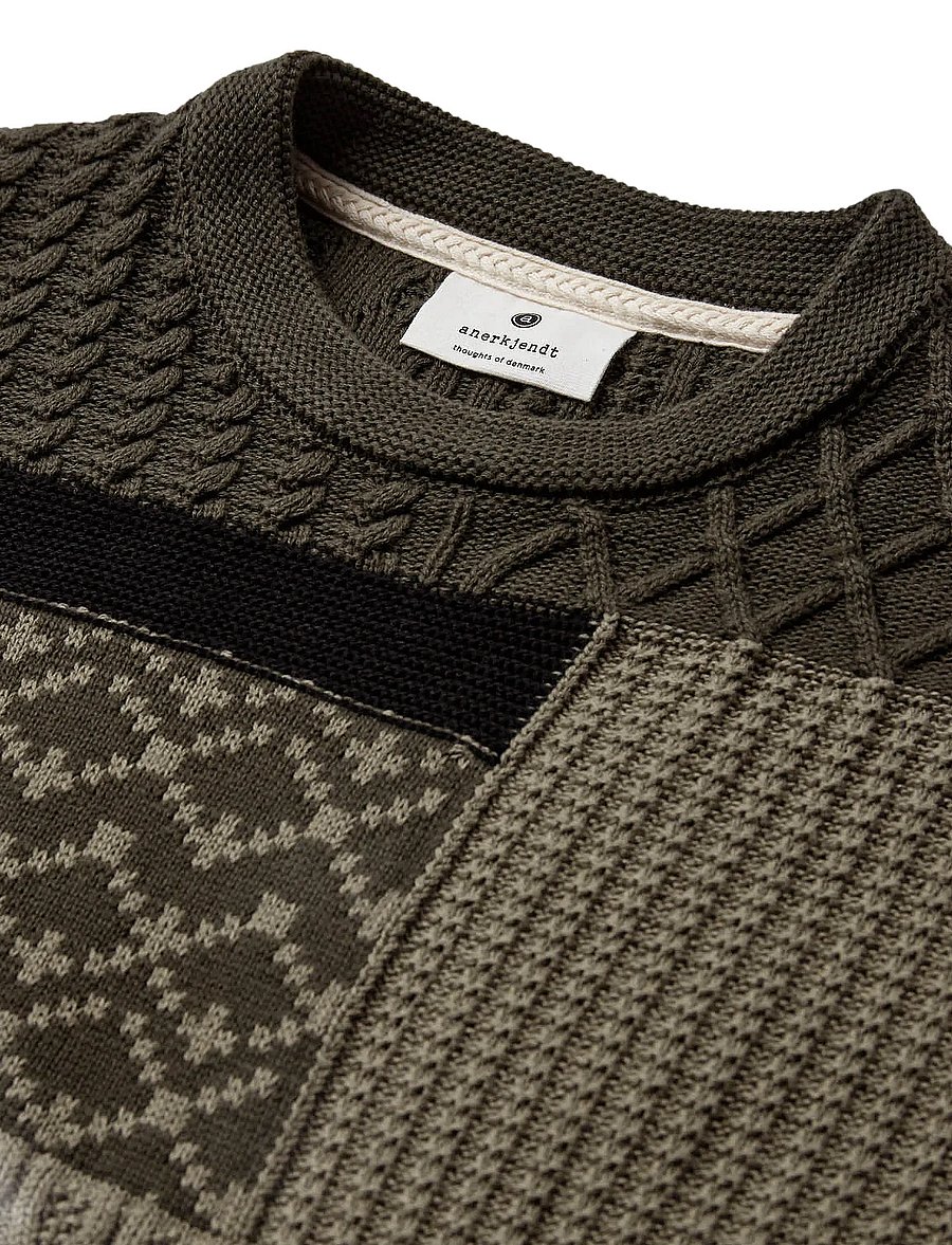 Anerkjendt - AKSUNE PATCHWORK KNIT - rundhals - forest night - 2