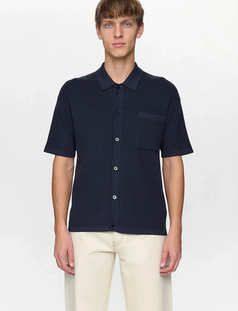 Anerkjendt - AKVILHELM NEEDLE RIB SS KNIT - polos en tricot - sky captain - 3