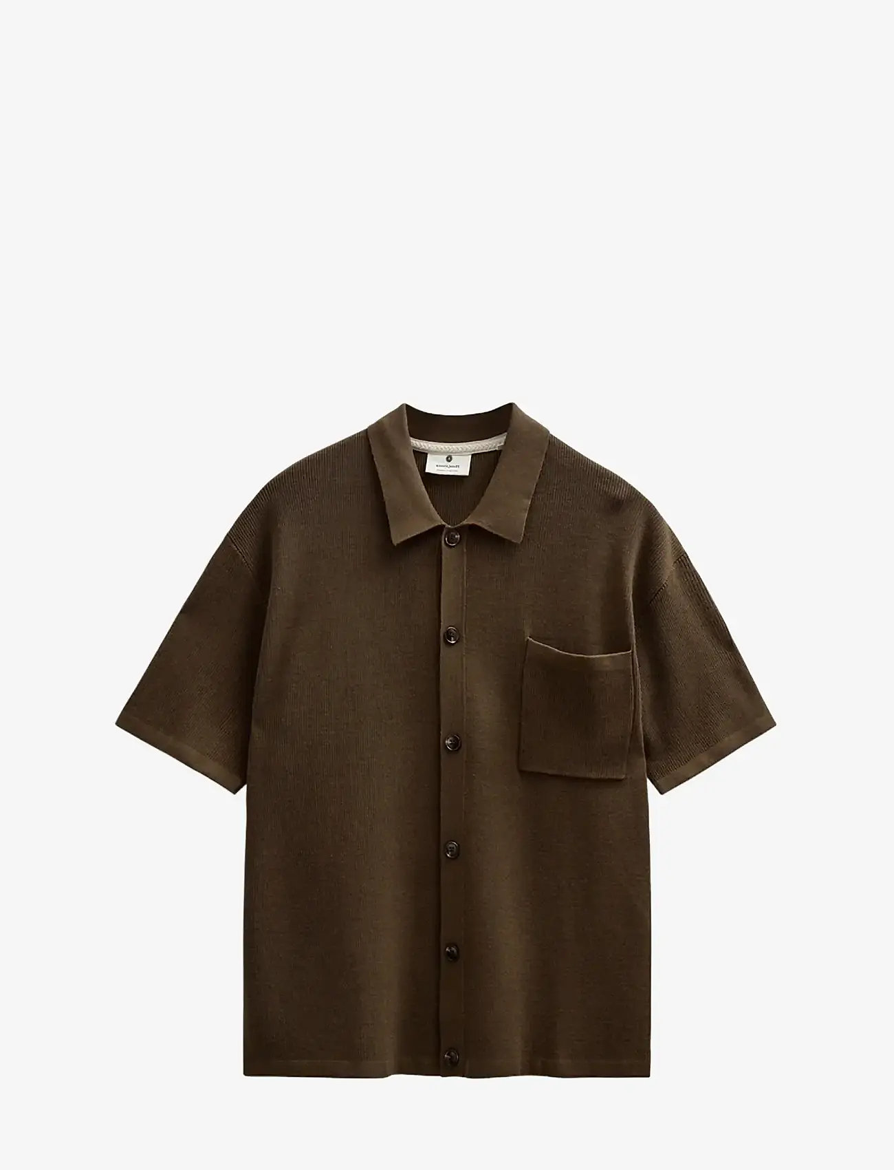 Anerkjendt - AKVILHELM NEEDLE RIB SS KNIT - kootud polosärgid - teak - 0