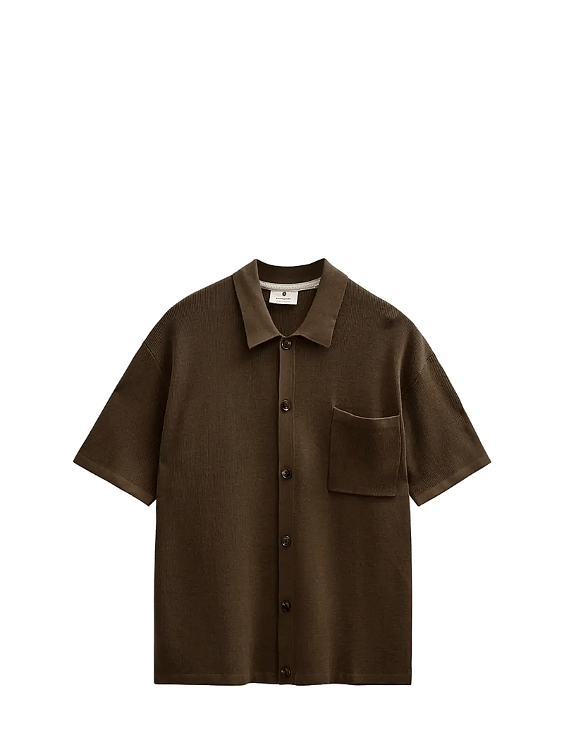 Anerkjendt - AKVILHELM NEEDLE RIB SS KNIT - kootud polosärgid - teak - 0