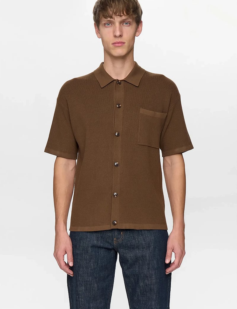 Anerkjendt - AKVILHELM NEEDLE RIB SS KNIT - kootud polosärgid - teak - 3