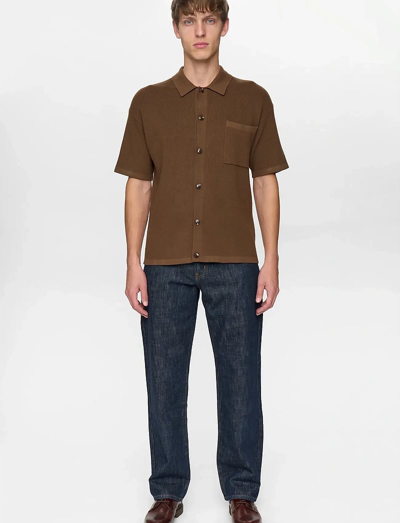 Anerkjendt - AKVILHELM NEEDLE RIB SS KNIT - kootud polosärgid - teak - 4