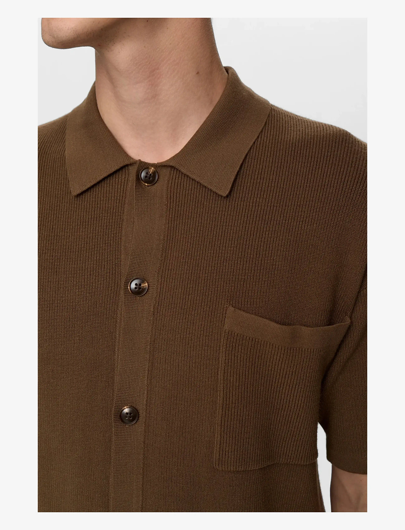 Anerkjendt - AKVILHELM NEEDLE RIB SS KNIT - kootud polosärgid - teak - 2