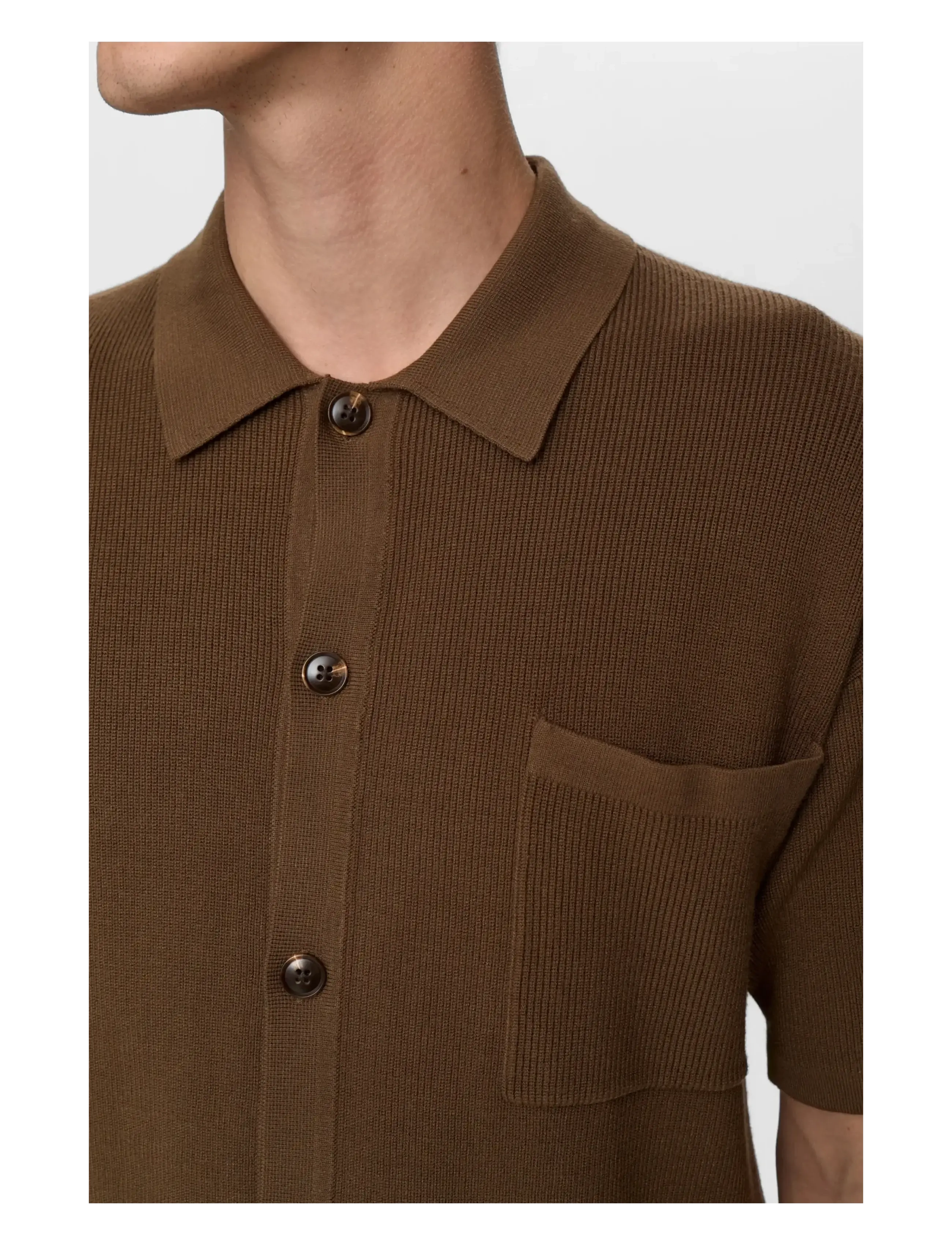 Anerkjendt - AKVILHELM NEEDLE RIB SS KNIT - gestrickte polohemden - teak - 2