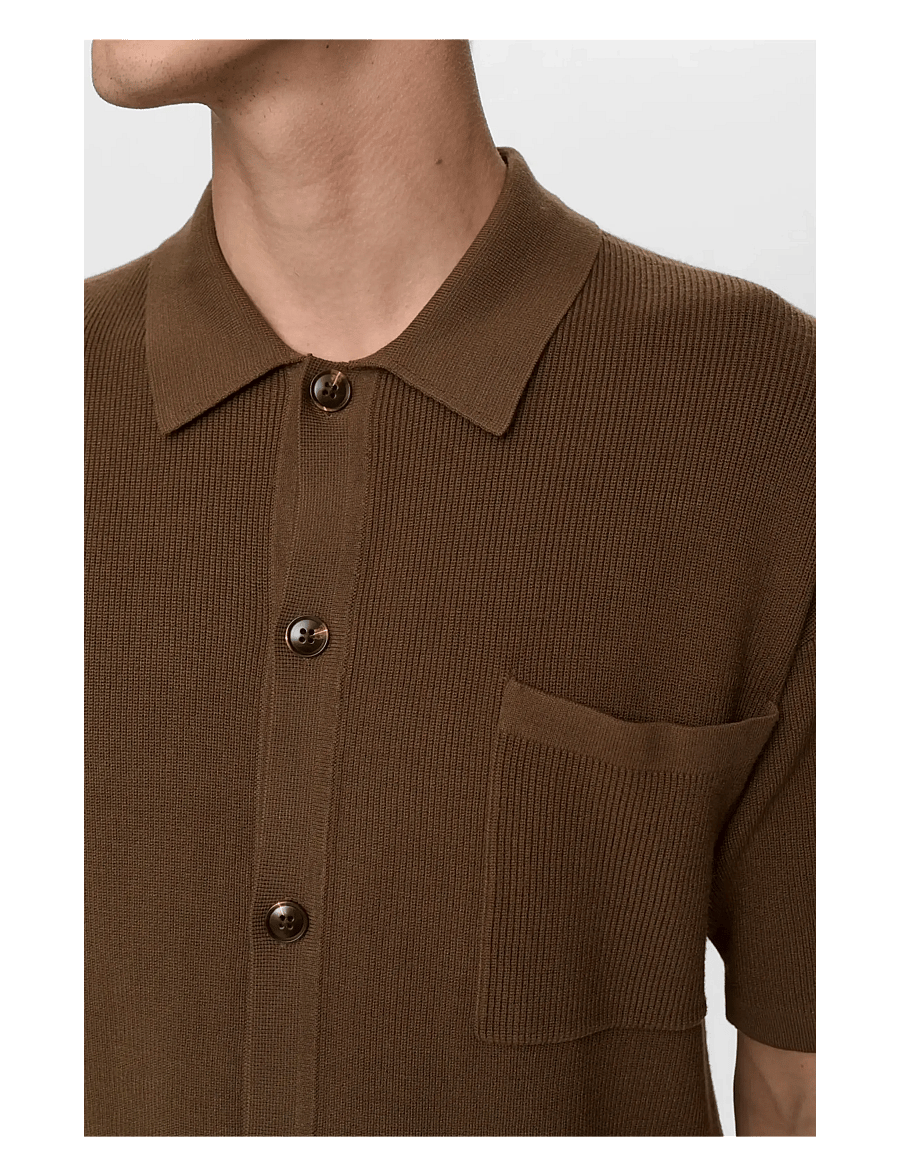 Anerkjendt - AKVILHELM NEEDLE RIB SS KNIT - gestrickte polohemden - teak - 2