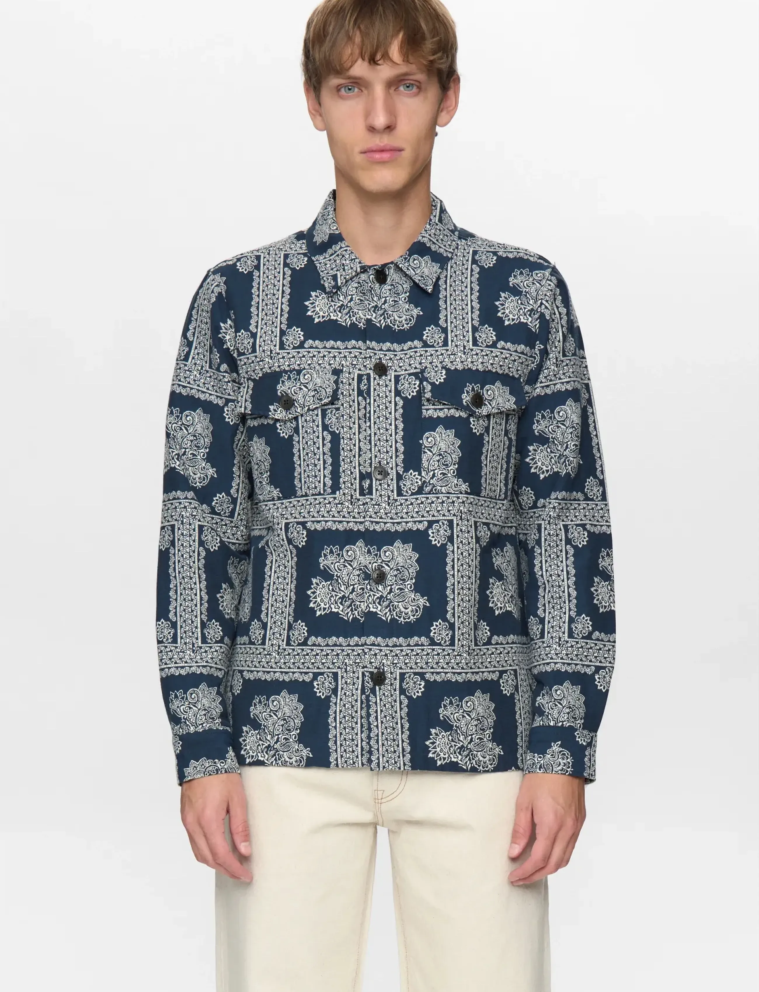 Anerkjendt AKOSCAR FLOWER OVERSHIRT - Kauluspaidat - SKY CAPTAIN / navy