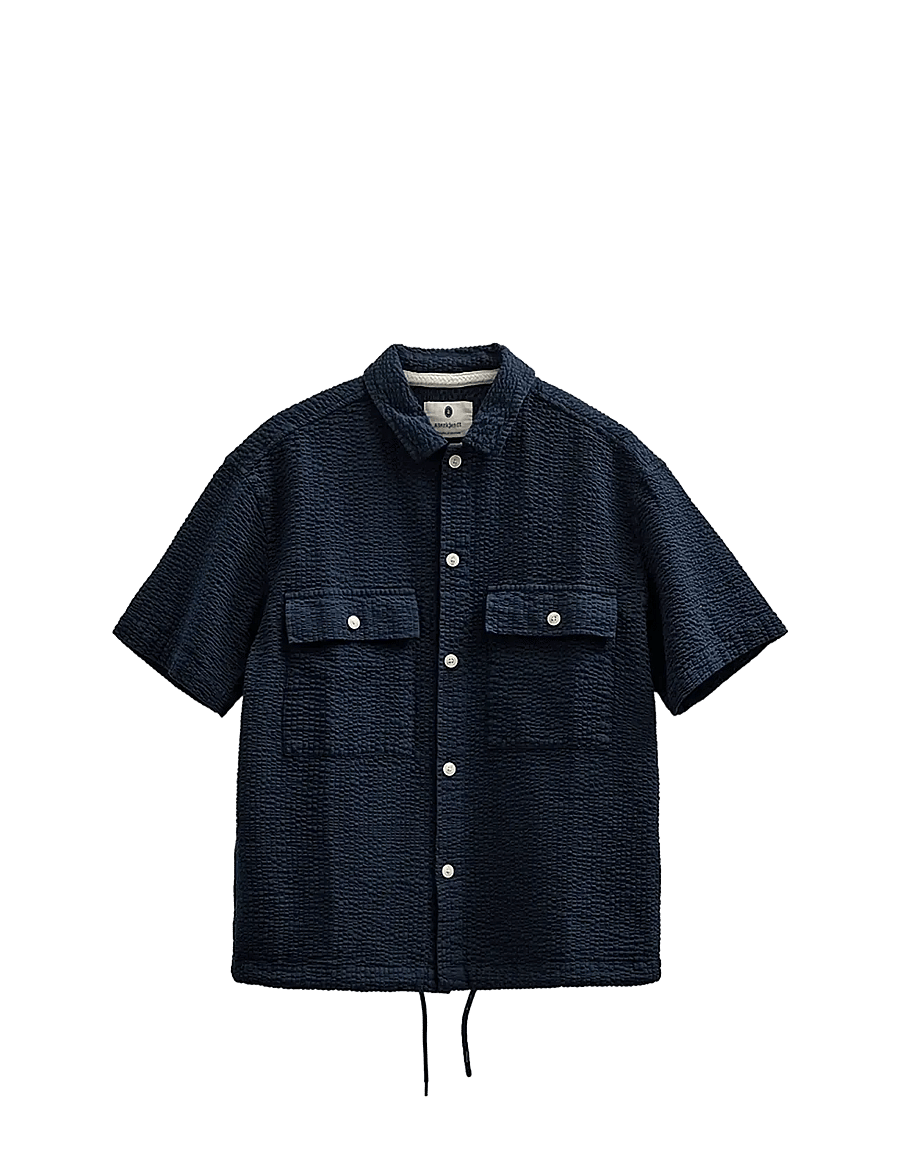 Anerkjendt - AKOTTO SEERSUCKER SS OVERSHIRT - kortærmede skjorter - sky captain - 1