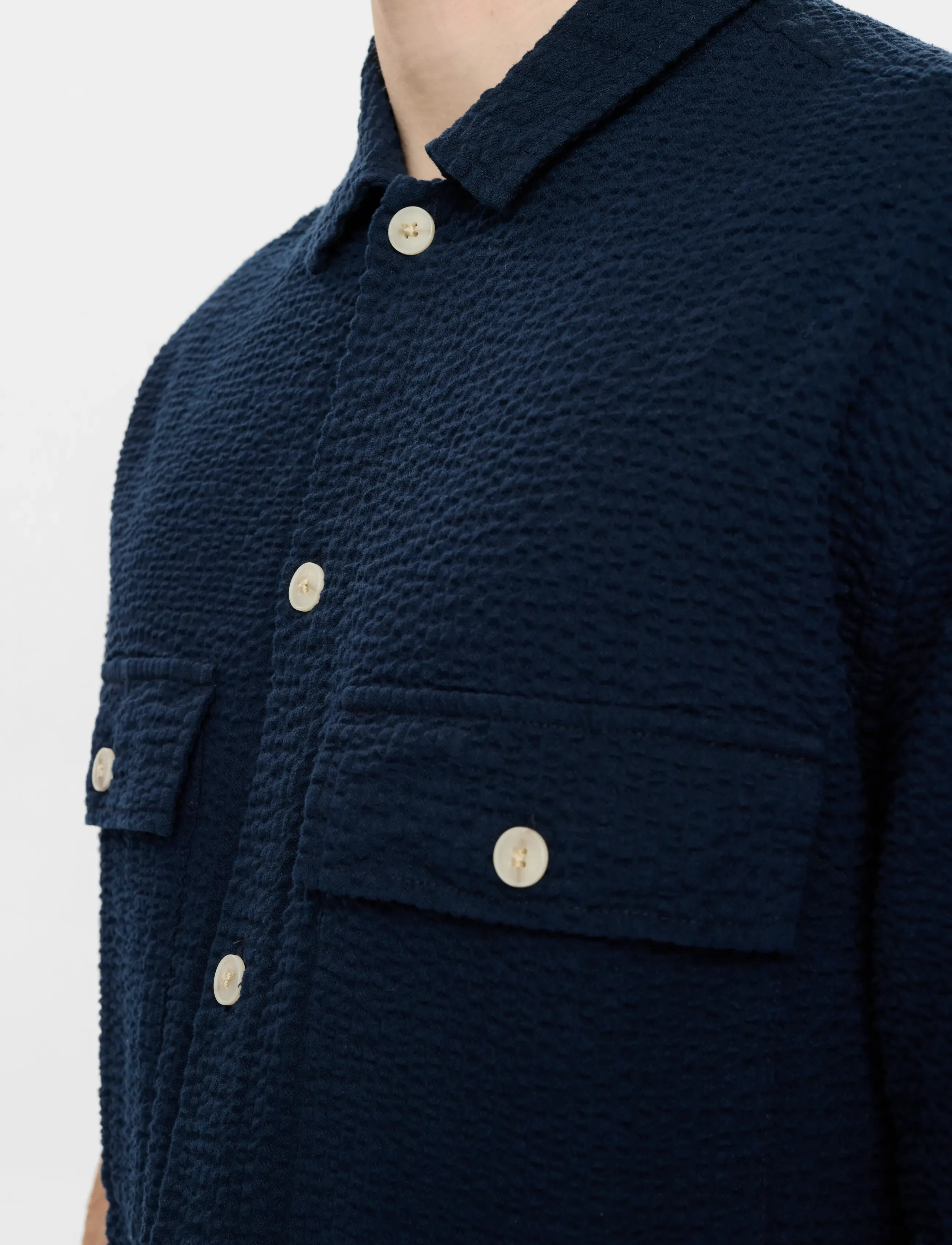 Anerkjendt AKOTTO SEERSUCKER SS OVERSHIRT - Overshirts - SKY CAPTAIN / navy