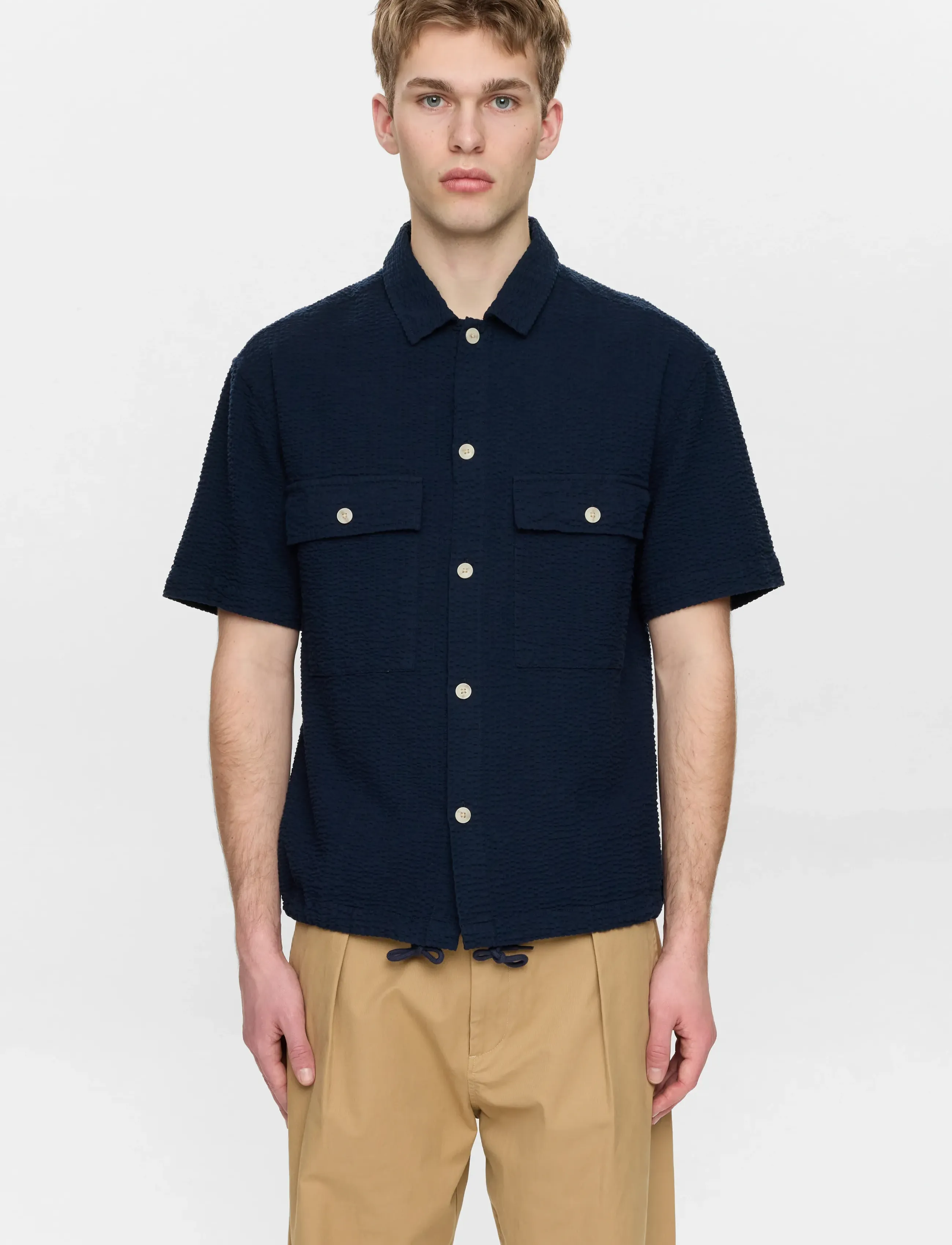 Anerkjendt - AKOTTO SEERSUCKER SS OVERSHIRT - kortærmede skjorter - sky captain - 3
