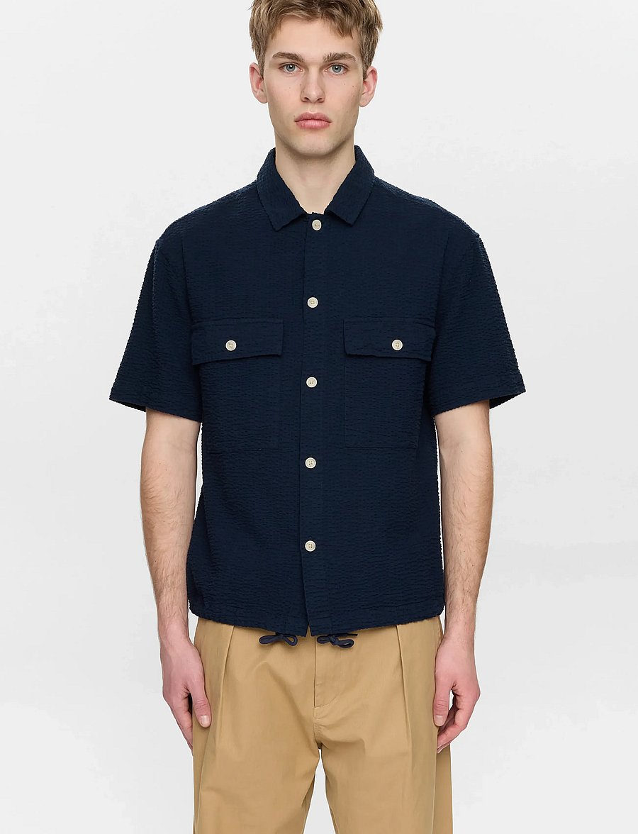 Anerkjendt - AKOTTO SEERSUCKER SS OVERSHIRT - kortærmede skjorter - sky captain - 3