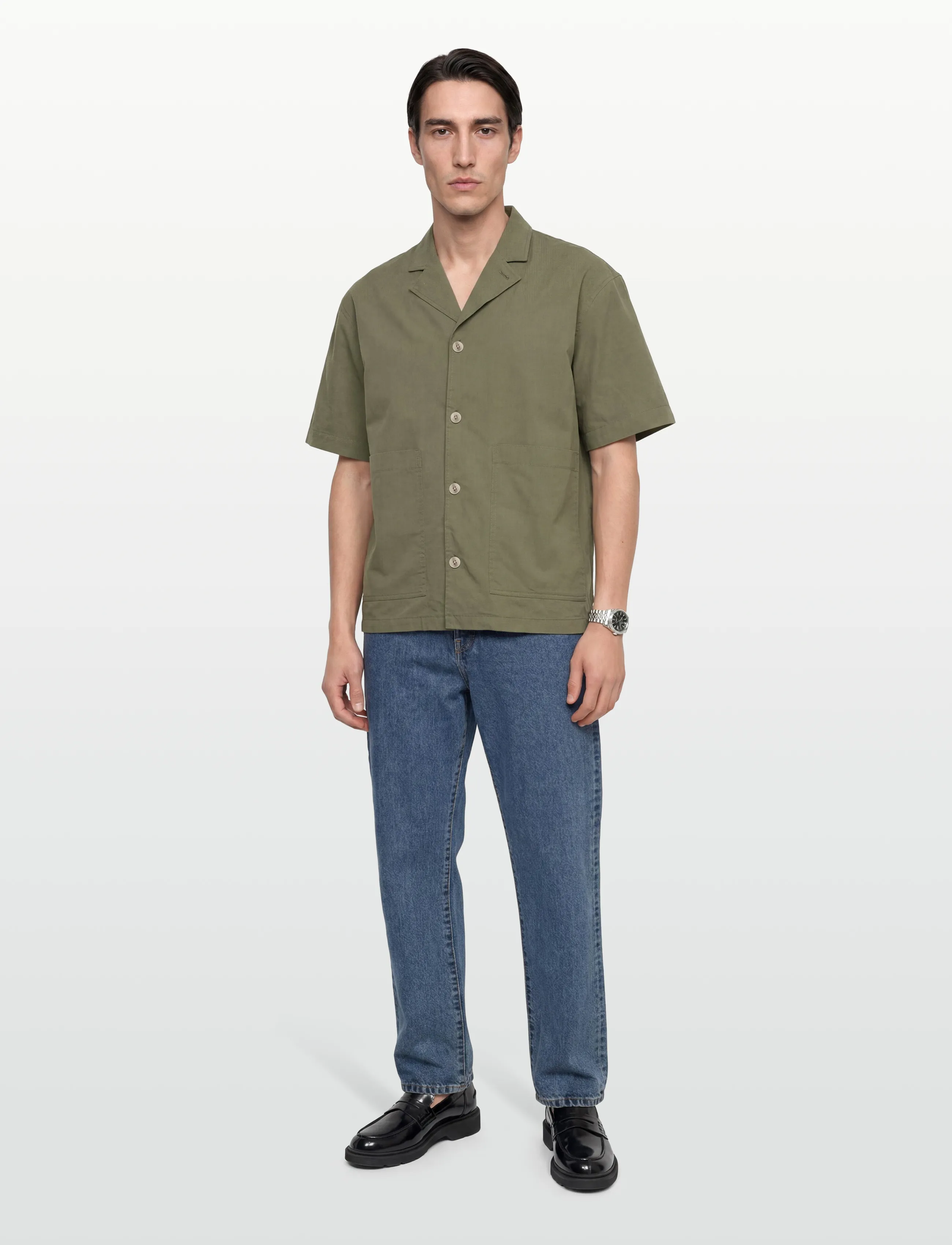 Anerkjendt Akotto Cotton Poplin Ss Overshirt, S, Oberteile, Khakigrün - Overshirts, Männerswear