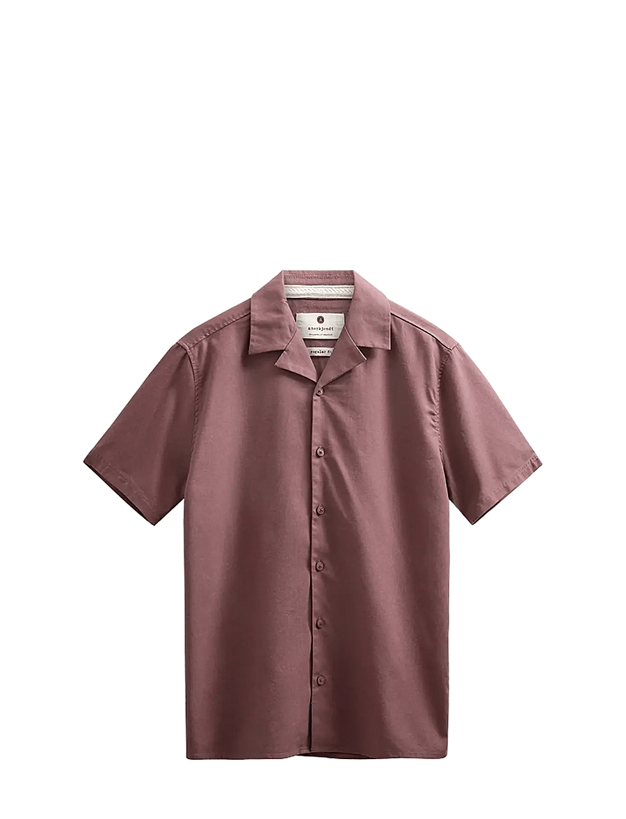 Anerkjendt - AKLEO COT/LINEN/VIS S/S SHIRT - kurzarmhemden - blackberry wine - 0