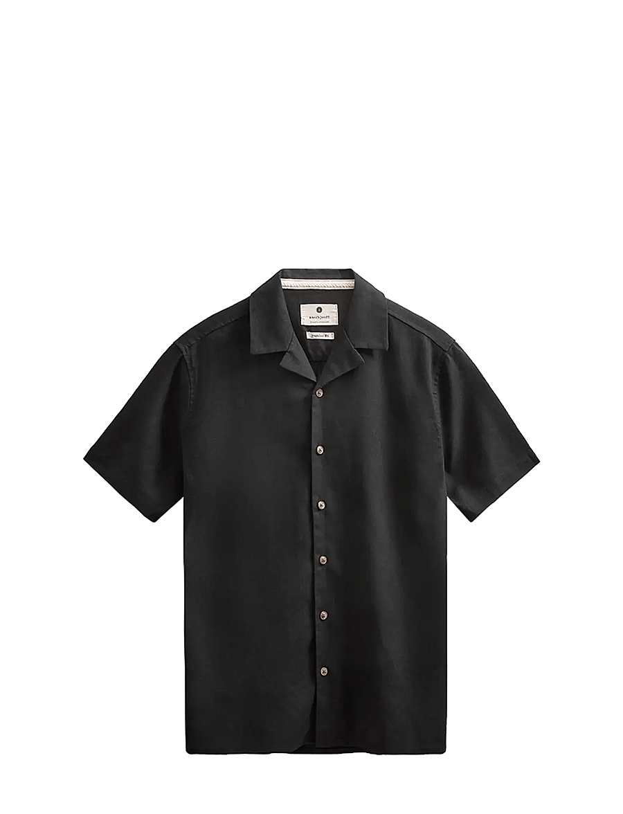 Anerkjendt - AKLEO COT/LINEN/VIS S/S SHIRT - kurzarmhemden - caviar - 1