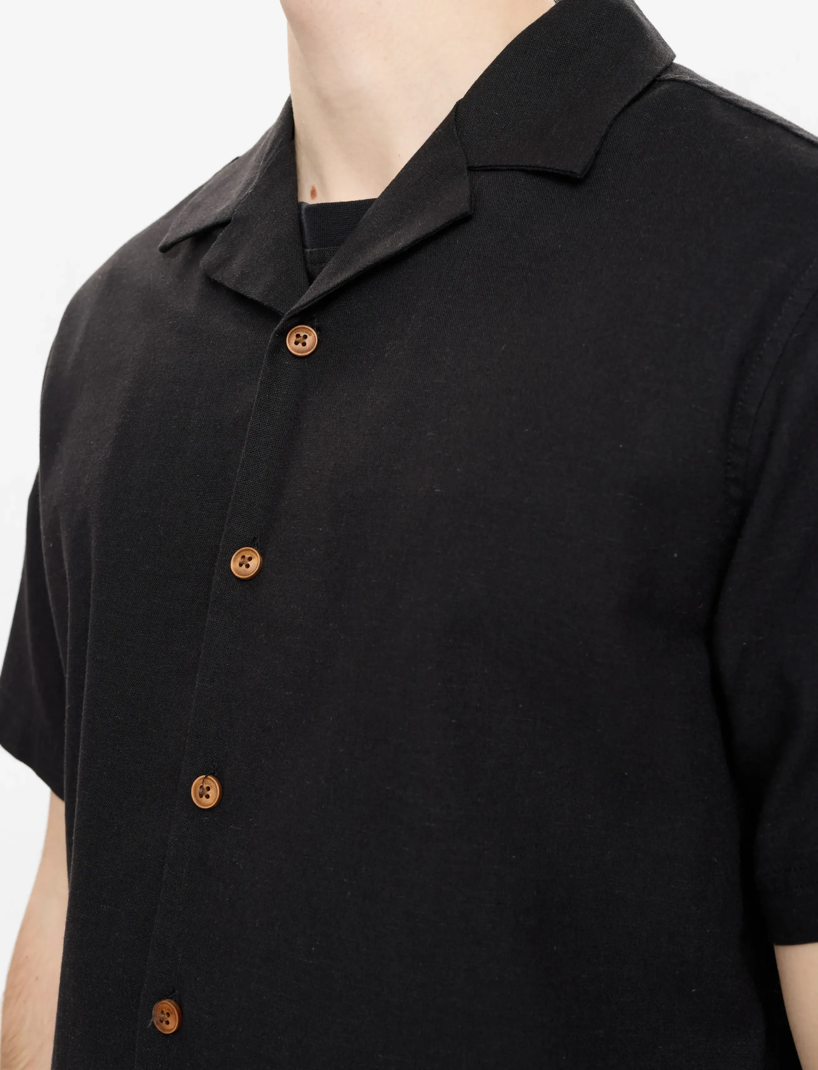 Anerkjendt AKLEO COT/LINEN/VIS S/S SHIRT - Anerkjendt - CAVIAR / black