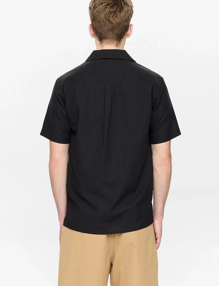 Anerkjendt - AKLEO COT/LINEN/VIS S/S SHIRT - kurzarmhemden - caviar - 5