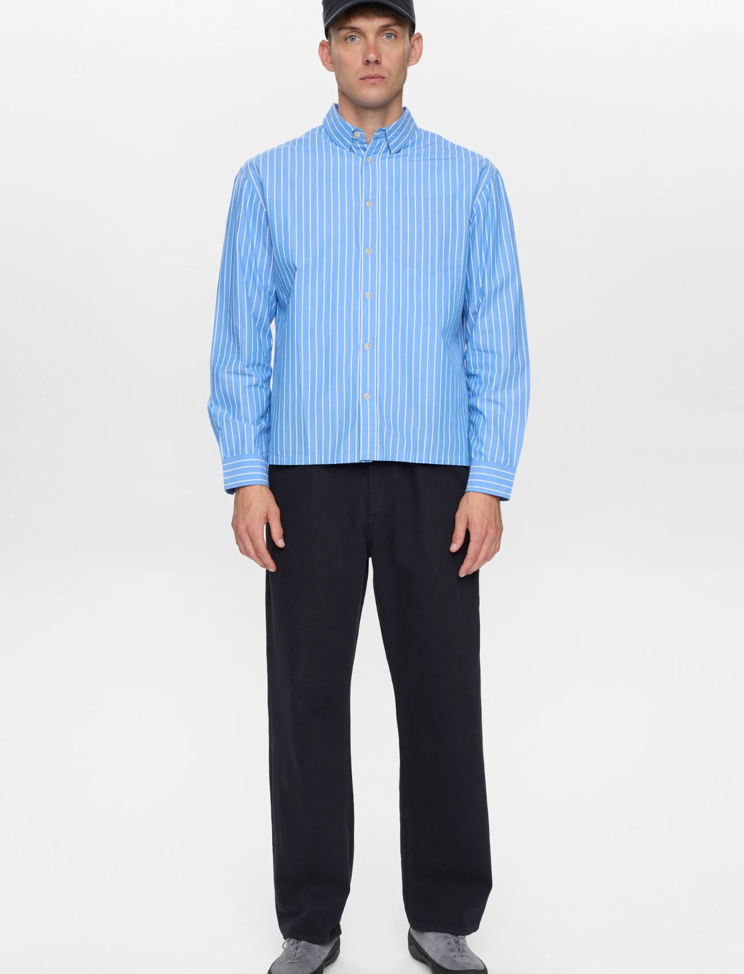 Anerkjendt AKOTTO POPLIN STRIPE LS SHIRT - Shirts - LIGHT BLUE / blue